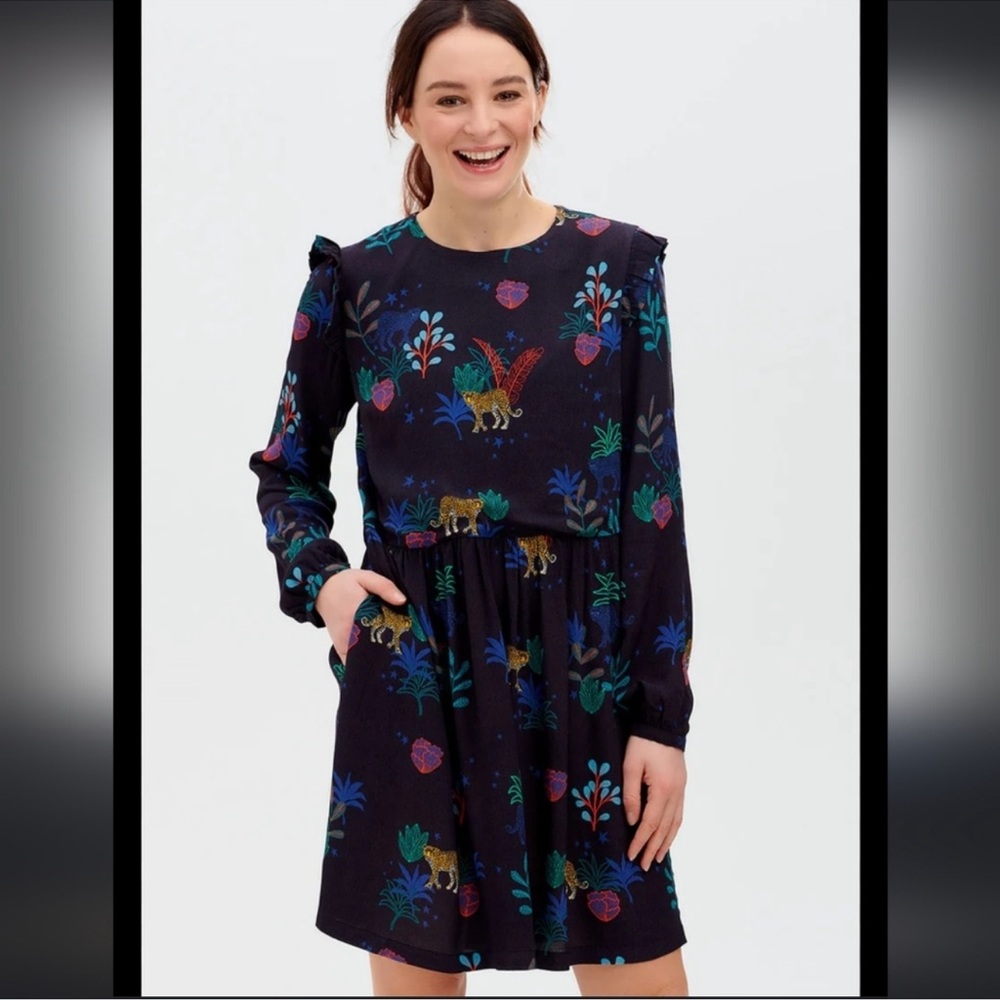 NWT Sugarhill  Black, Night Leopard Kristen Smock Dress Sz 8